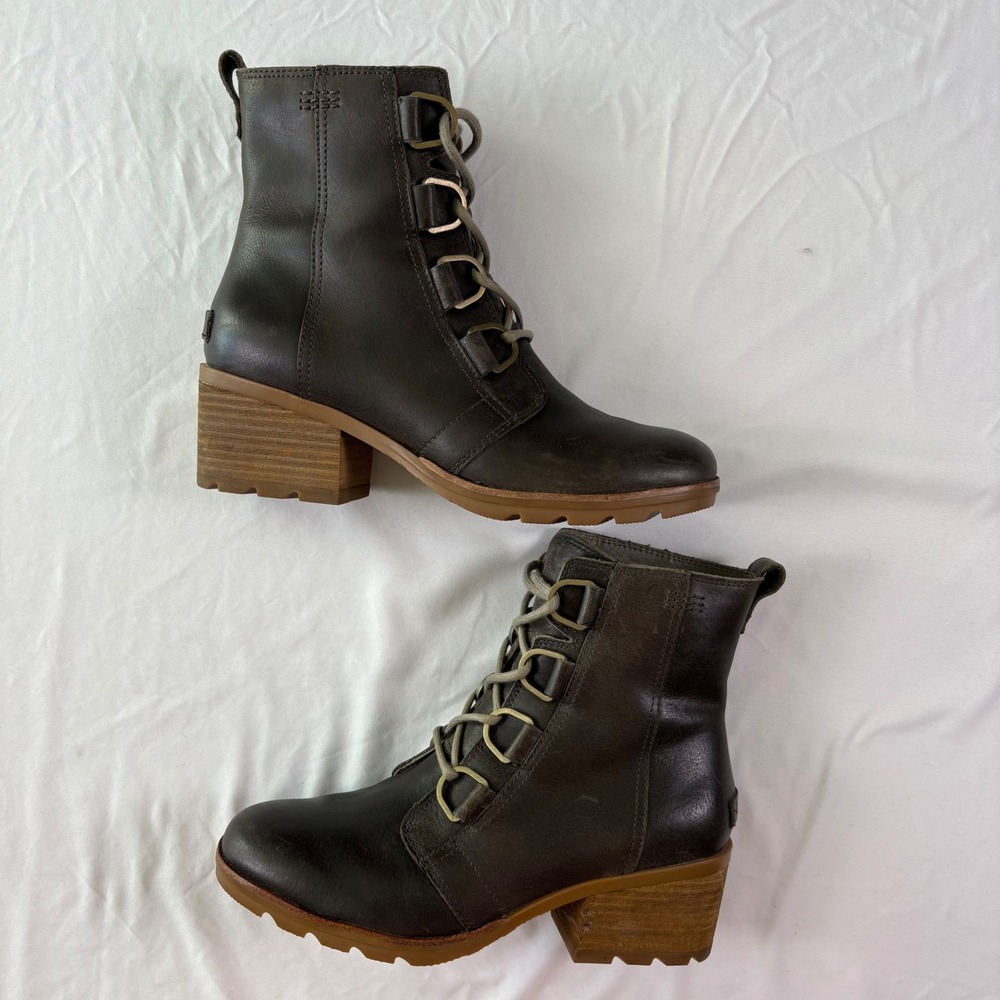 Sorel Cate Lace Boots Women 9 Brown Leather Waterproof Block Gorpcore Urban Hike - Picture 4 of 9